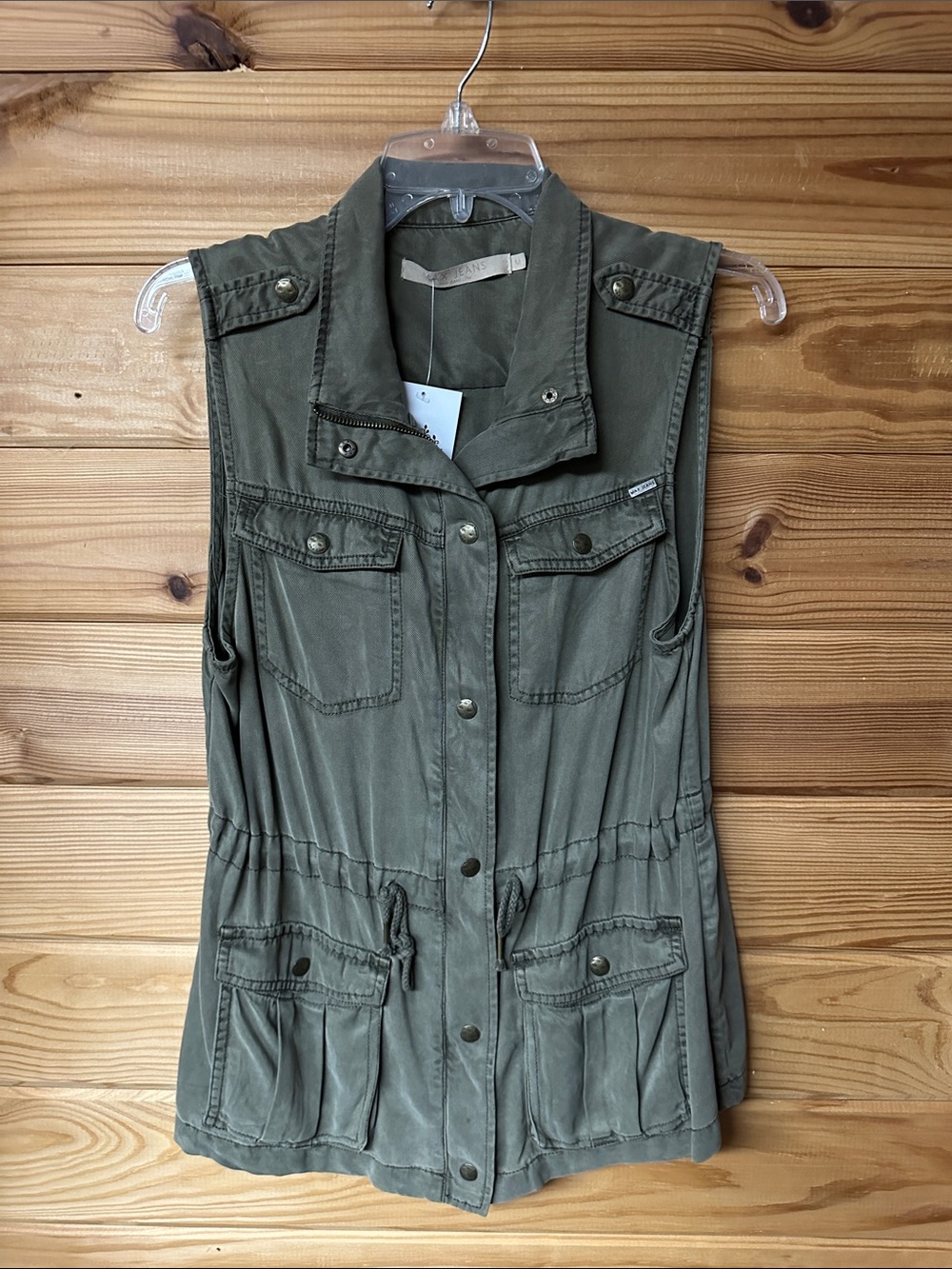 Max Jeans Women's Button Down Utility Sleeveless Vest - Army Green Size M